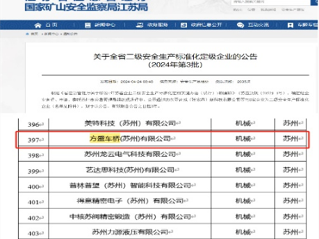 j9游会真人游戏第一品牌车桥苏州工厂通过“二级安全生产标准化”、通过“省专精特新中小企业”认定